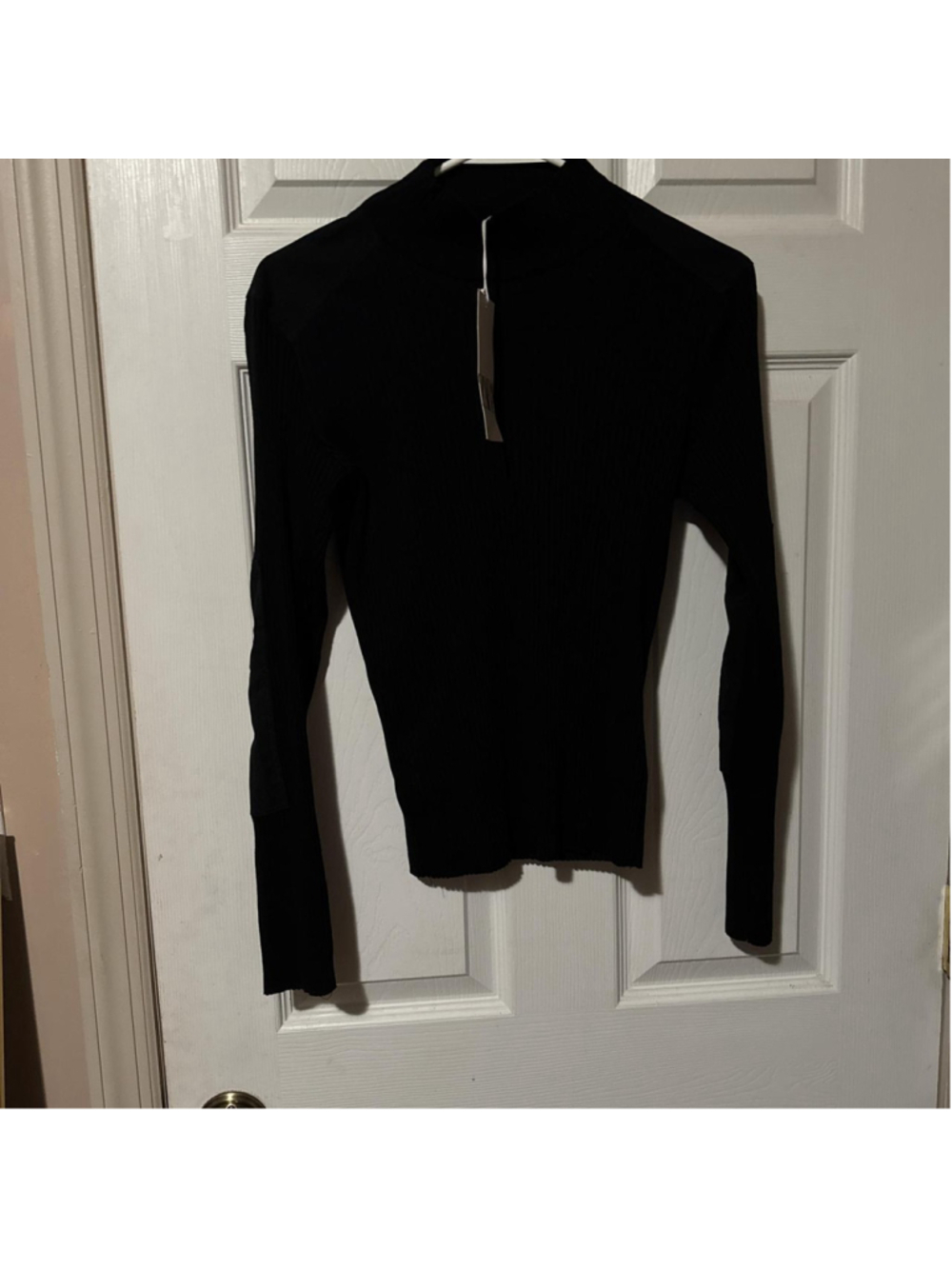 Zara Black long sleeve mock neck top black patch on shoulders and elbows